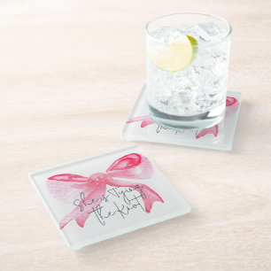 Dessous-de-verre En Verre Noeud Élégant Rose Mariage Shower