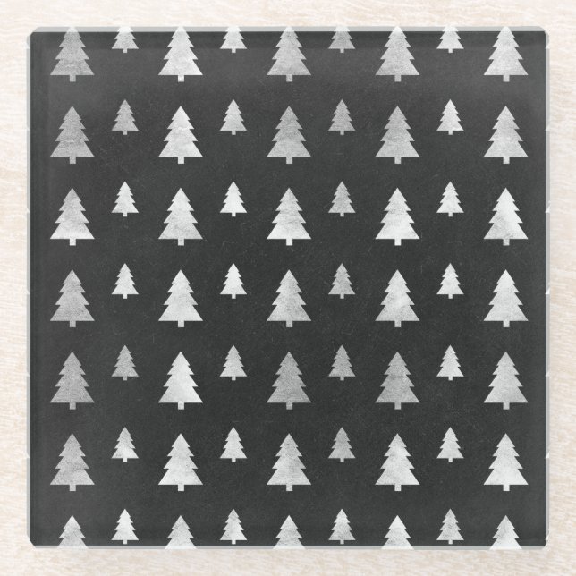 DESSOUS-DE-VERRE EN VERRE NOIR AVEC ARGENT VACANCES NOËL ARBRES (Devant)