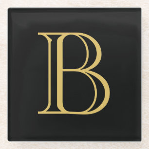 Dessous-de-verre En Verre Noir couleur or Monogramme professionnel Calligrap