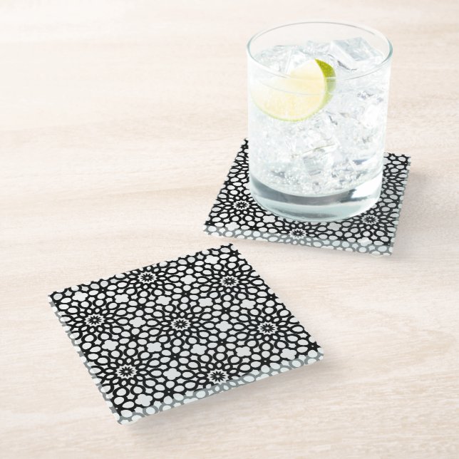 Dessous-de-verre En Verre Noir et blanc classique (Incliné)