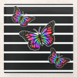 Dessous-de-verre En Verre Noir et Papillon rayé moderne