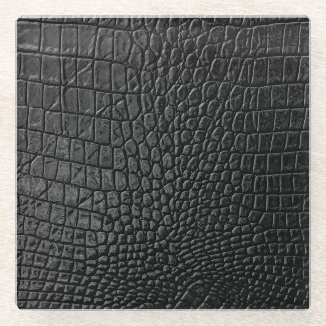 Dessous-de-verre En Verre Noir lisse : Cuir Texture Élégance (Devant)