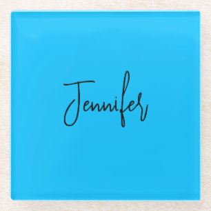 Dessous-de-verre En Verre Nom de calligraphie minimaliste professionnel bleu