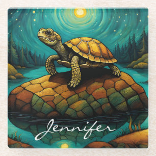 Dessous-de-verre En Verre Nom de la tortue naturelle de Rock River