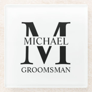 Dessous-de-verre En Verre Nom et monogramme du Groomsman personnalisé