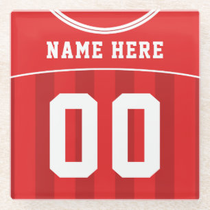 Dessous-de-verre En Verre Nom et numéro Red Jersey, Football