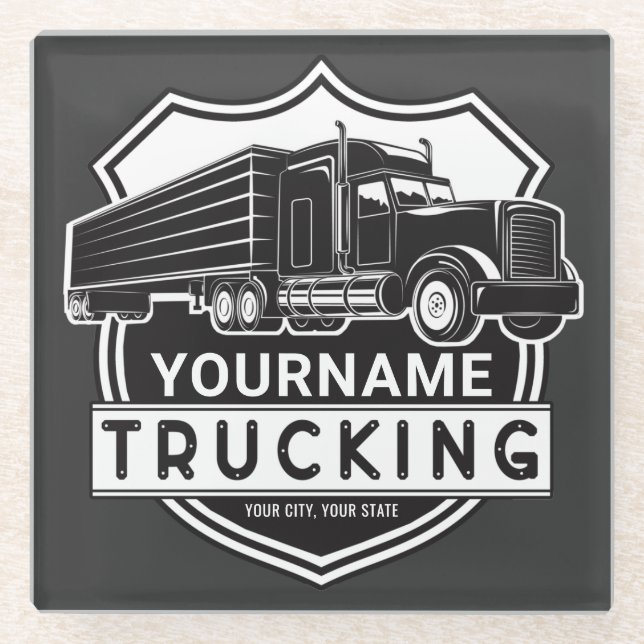 Dessous-de-verre En Verre NOM personnalisé Camions Big Rig Semi Trucker (Devant)