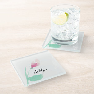 Dessous-de-verre En Verre Nom personnalisé Fleur rose