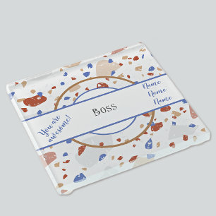 Dessous-de-verre En Verre Noms    Tons et bleus Terrazzo Motif Boss