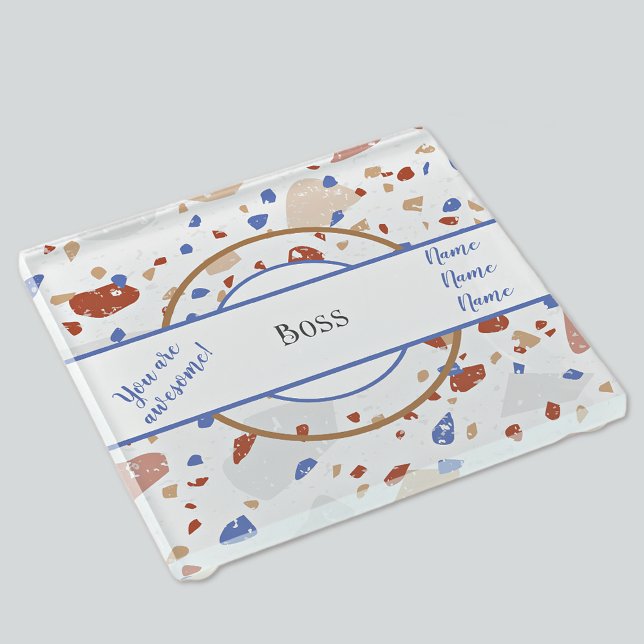 Dessous-de-verre En Verre Noms || Tons et bleus Terrazzo Motif Boss (Créateur téléchargé)