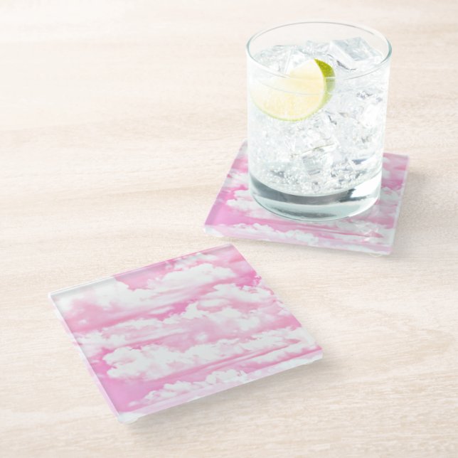 Dessous-de-verre En Verre Nuages Pastel Rose Chaud (Incliné)