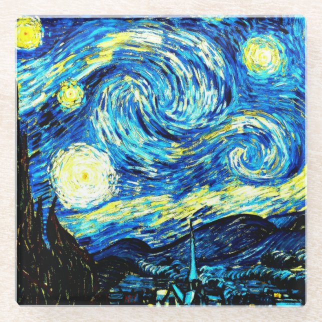 Dessous-de-verre En Verre Nuit étoilée par Vincent van Gogh (Devant)