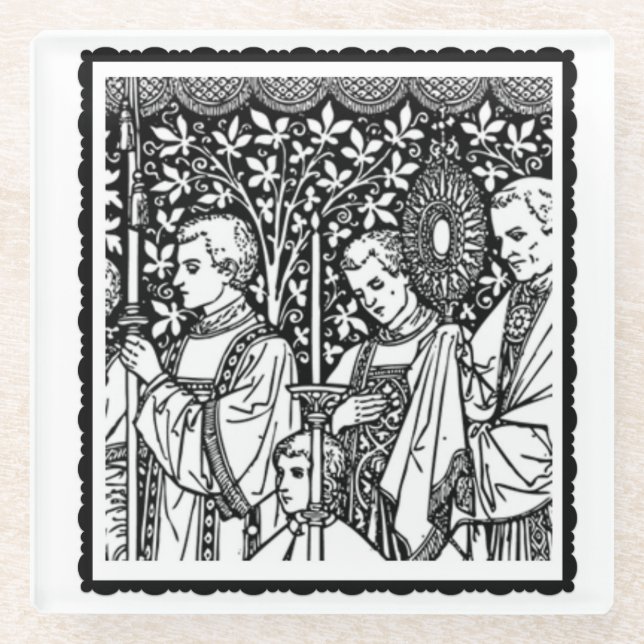 Dessous-de-verre En Verre O Sacrement Monstrance très sainte avec prêtres (Devant)