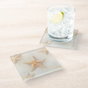Dessous-de-verre En Verre Ocean Cream Peach Beach Starfish