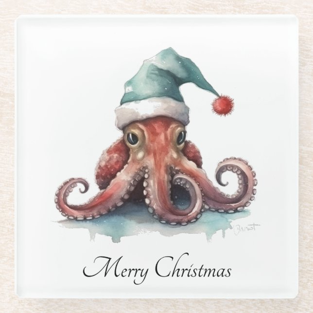 Dessous-de-verre En Verre Octopus Christmas Joy, coutume (Devant)
