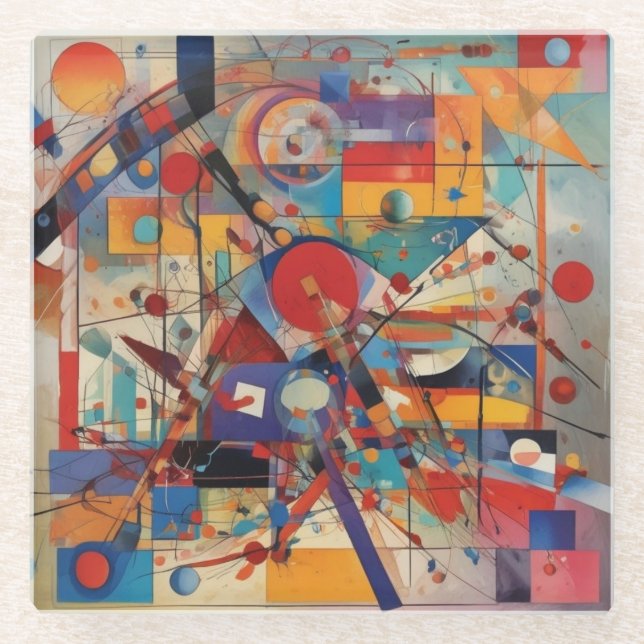 Dessous-de-verre En Verre Oeuvre Abstraite moderne (Devant)
