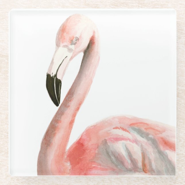 Dessous-de-verre En Verre Oiseau tropical de Flamant rose (Devant)