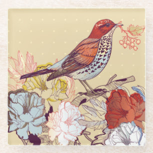 Dessous-de-verre En Verre Oiseaux et fleurs