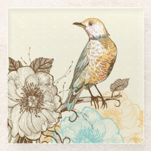 Dessous-de-verre En Verre Oiseaux et fleurs