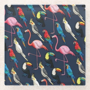 Dessous-de-verre En Verre Oiseaux exotiques colorés Motif foncé
