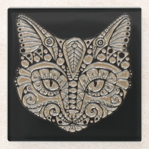 Dessous-de-verre En Verre Or d'art déco et dessous de verre de chat noir