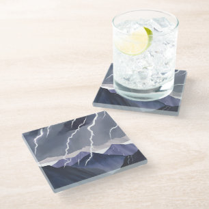 Dessous-de-verre En Verre Orage éclair Montagnes sombres à l'aquarelle