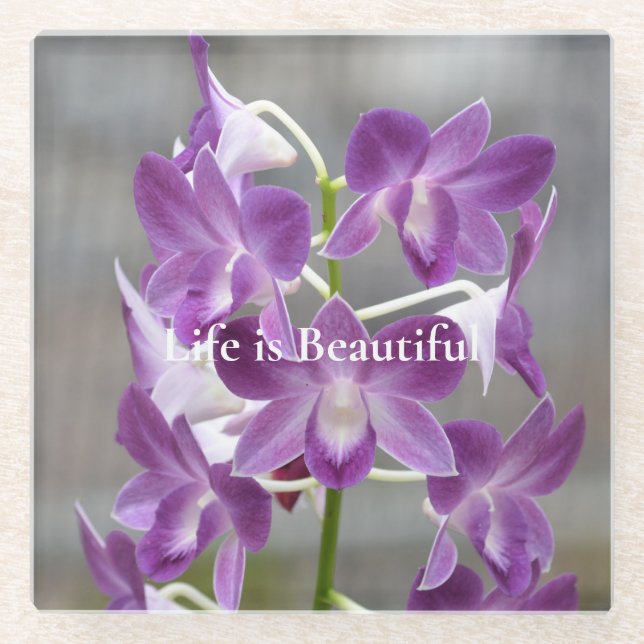 Dessous-de-verre En Verre Orchidées violettes Kauai Hawaii (Devant)