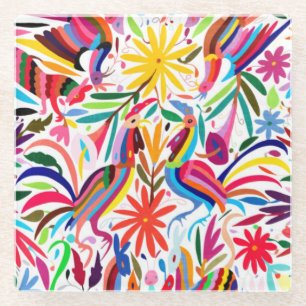 Dessous-de-verre En Verre Otomi coloré Imprimer, Motif floral/animal
