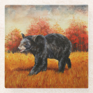 Dessous-de-verre En Verre Ours noir en forêt d'automne