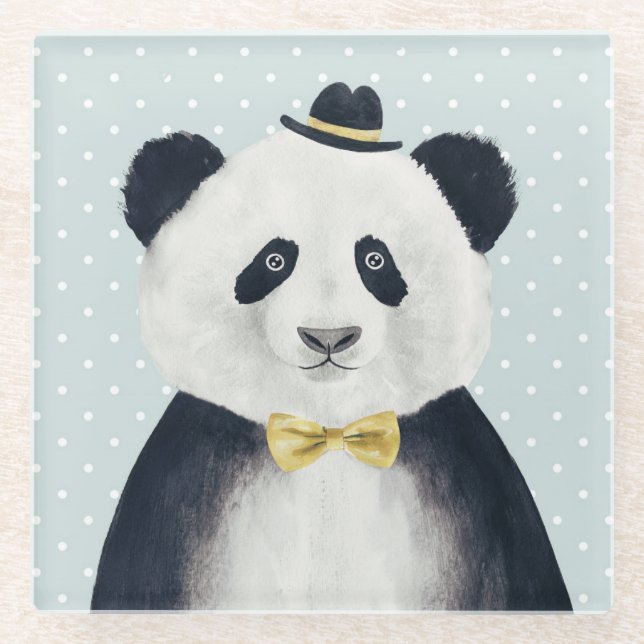 Dessous-de-verre En Verre Ours panda d'aquarelle (Devant)