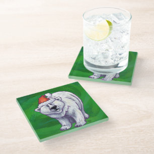 Dessous-de-verre En Verre Ours polaire Noël sur vert