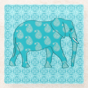 Dessous-de-verre En Verre Paisley - bleu turquoise et aqua