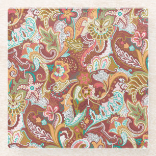 Dessous-de-verre En Verre Paisley sans couture : motif arrière - plan élégan
