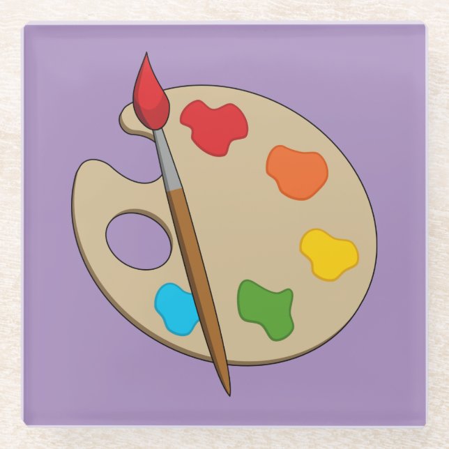 Dessous-de-verre En Verre Palette Artiste avec pinceau (Devant)