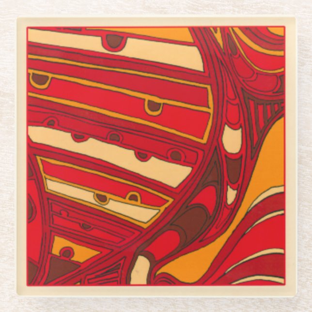 Dessous-de-verre En Verre Panneaux orange Abstraits (Devant)