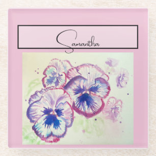 Dessous-de-verre En Verre Pansy rose aquarelle Pansies floral Flower Phone