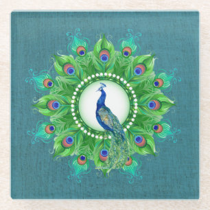 Dessous-de-verre En Verre Paon Bleu