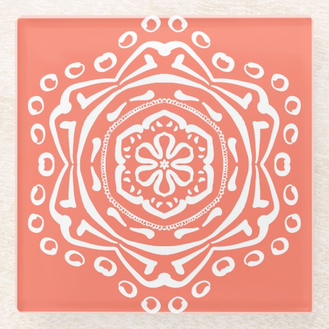 Dessous-de-verre En Verre Papaya Mandala (Devant)
