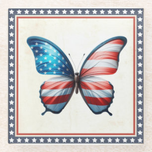 Dessous-de-verre En Verre papillon 4 juillet patriotique américain