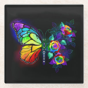 Dessous-de-verre En Verre Papillon arc-en-ciel