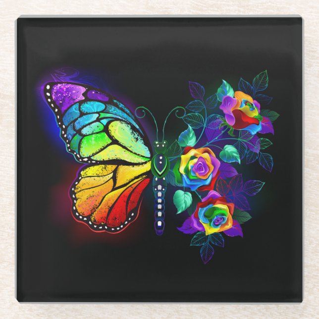Dessous-de-verre En Verre Papillon arc-en-ciel (Devant)
