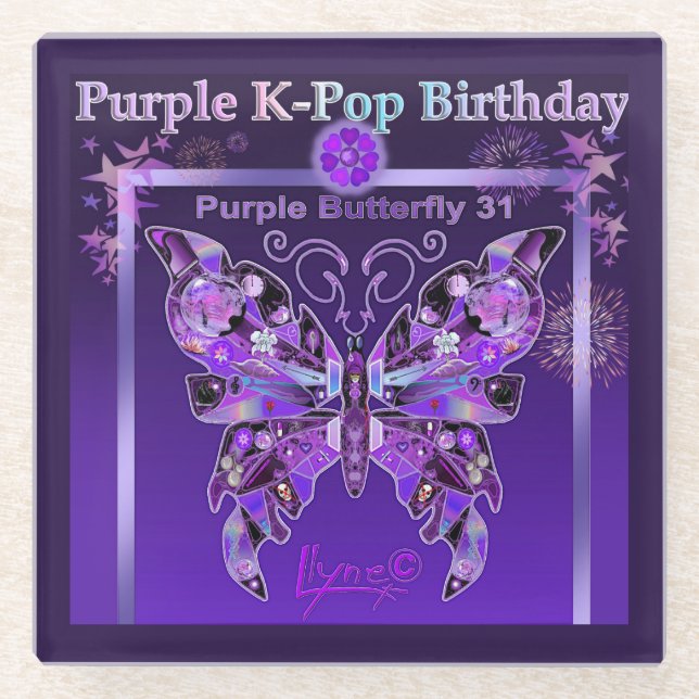 Dessous-de-verre En Verre Papillon pourpre 31 (Devant)