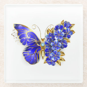 Dessous-de-verre En Verre Papillon saphir à fleurs