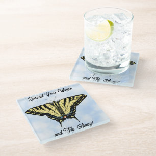 Dessous-de-verre En Verre Papillon Swallowtail Jaune Ciel Bleu Personnalisé