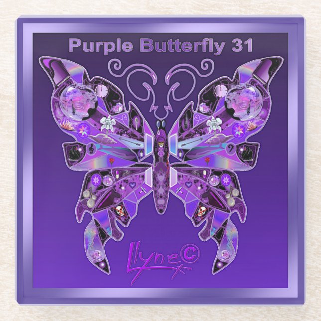 Dessous-de-verre En Verre Papillon Violet 31 (Devant)