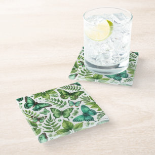 Dessous-de-verre En Verre Papillons bleu-vert