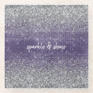 Dessous-de-verre En Verre Parties scintillant d'argent pourpre
