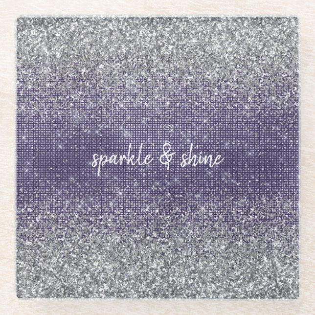 Dessous-de-verre En Verre Parties scintillant d'argent pourpre (Devant)
