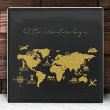 Parties scintillant d'or Carte du monde sur Black