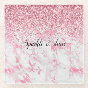 Dessous-de-verre En Verre Parties scintillant Marbre blanc rose